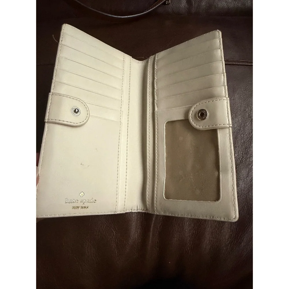 Kate Spade New York Rose Gold Glitter Slim Bifold Wallet with ID Window